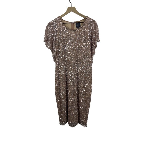 Adrianna Papell Dresses & Skirts - Adrianna Papell Women's 12 Sequin Bead Blush Flutter Sleeve Flapper Dress 252982
